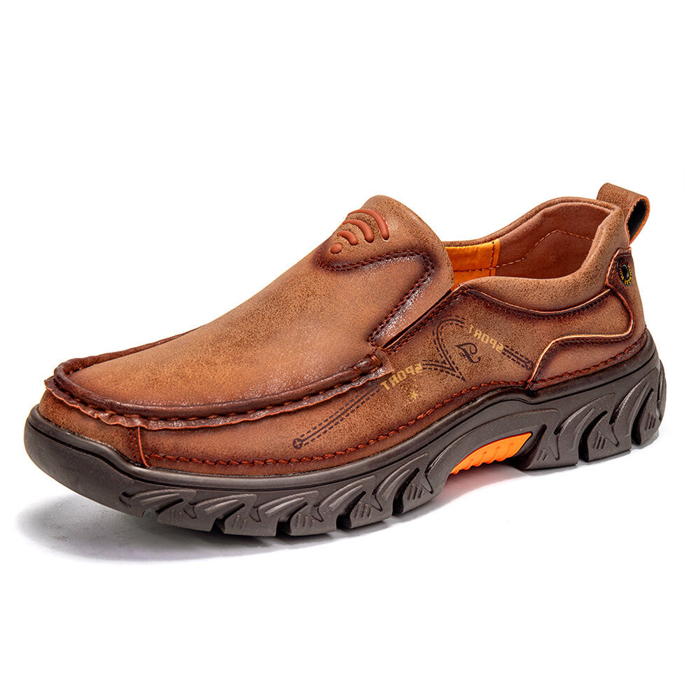 Mens Comfort Slip on Leather Casual Outdoor Walking Shoes