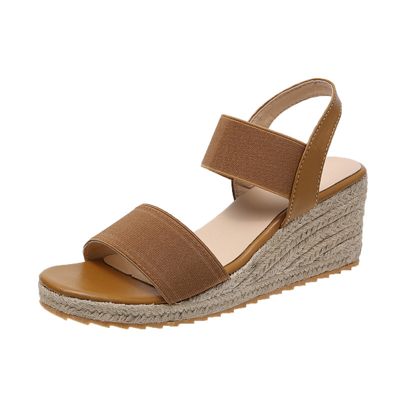 Womens Comfortable Elastic Two Bands Ankle Strap Wedge Sandals