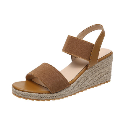 Womens Comfortable Elastic Two Bands Ankle Strap Wedge Sandals
