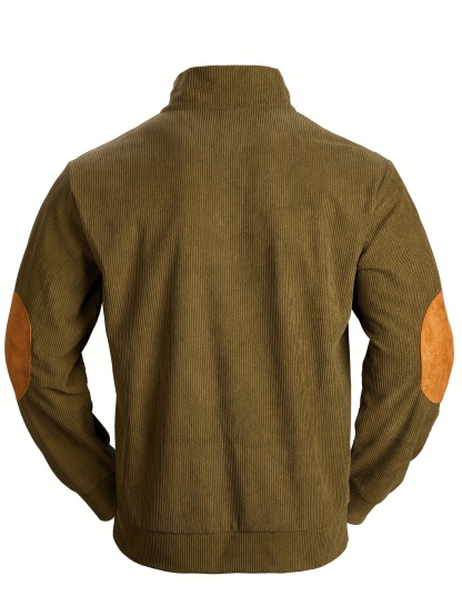 Corduroy Men's Casual Retro Stand Collar Thick Long Sleeve Henry Shirt,