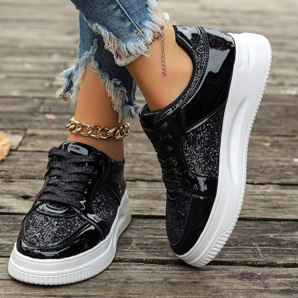 LAST DAY 70% OFF-Women's Glitter Non Slip Casual Comfort Fashion Lace-Up Thick Bottom Orthopedics Sneakers