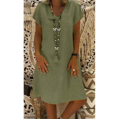 🔥Women's Dress Summer Linen Dresses Casual V Neck Midi Dress