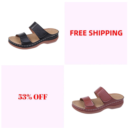 Women's Velcro solid color leather hollow breathable orthopedic wedge sandals