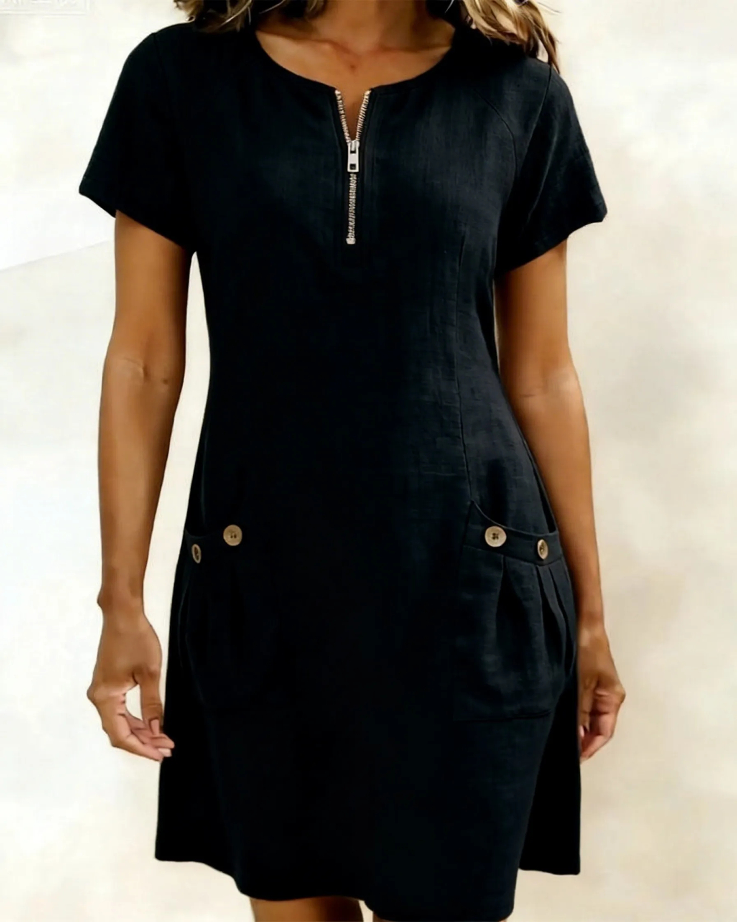 COTTON LINEN ZIPPER DRESS: Your Casual Essential
