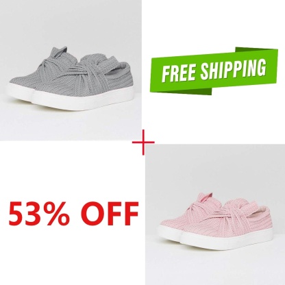 Bow Knit Platform Slip on Loafers Low Top Walking Shoes