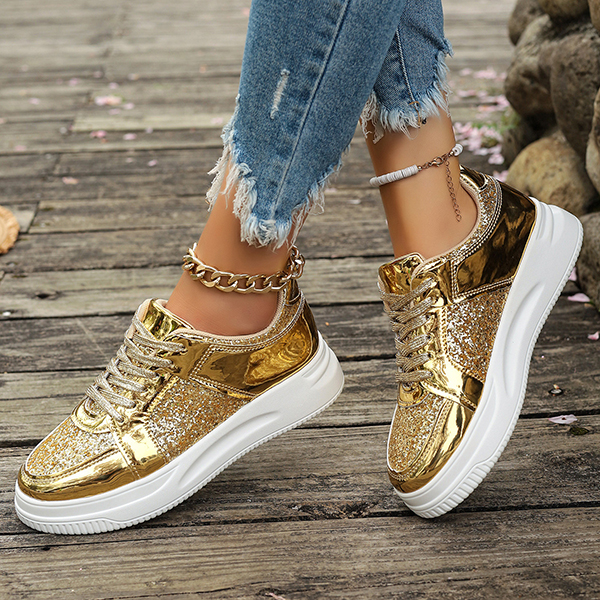 LAST DAY 70% OFF-Women's Glitter Non Slip Casual Comfort Fashion Lace-Up Thick Bottom Orthopedics Sneakers