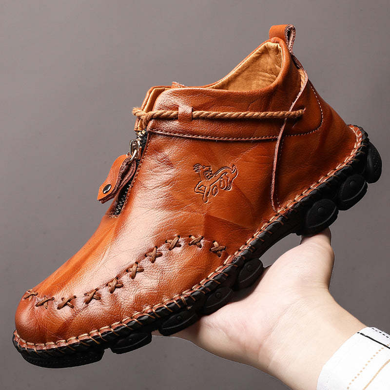 Men's British high top round toe zipper handmade shoes