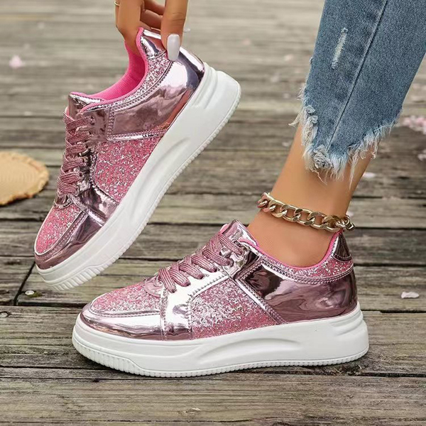 LAST DAY 70% OFF-Women's Glitter Non Slip Casual Comfort Fashion Lace-Up Thick Bottom Orthopedics Sneakers