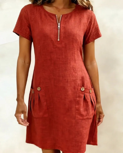 COTTON LINEN ZIPPER DRESS: Your Casual Essential