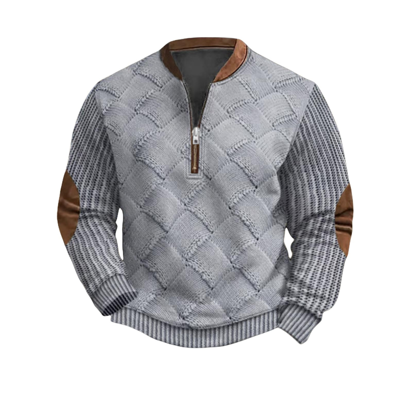 Men's Vintage Country Western Cashmere Wool Print Zipper Stand Collar Casual Sweatshirt