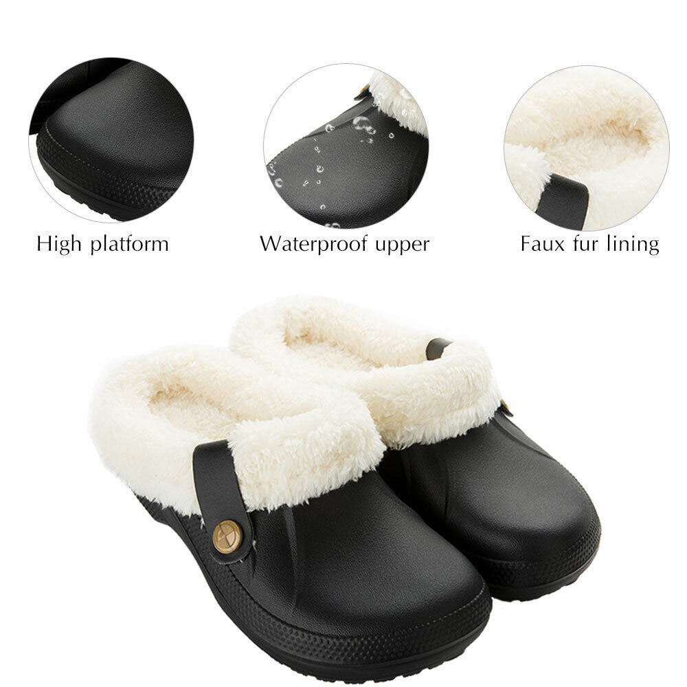 Men's Comfort Winter Warm Fleece Lined Mules Slippers Waterproof Indoor Outdoor Non-slip House Shoes