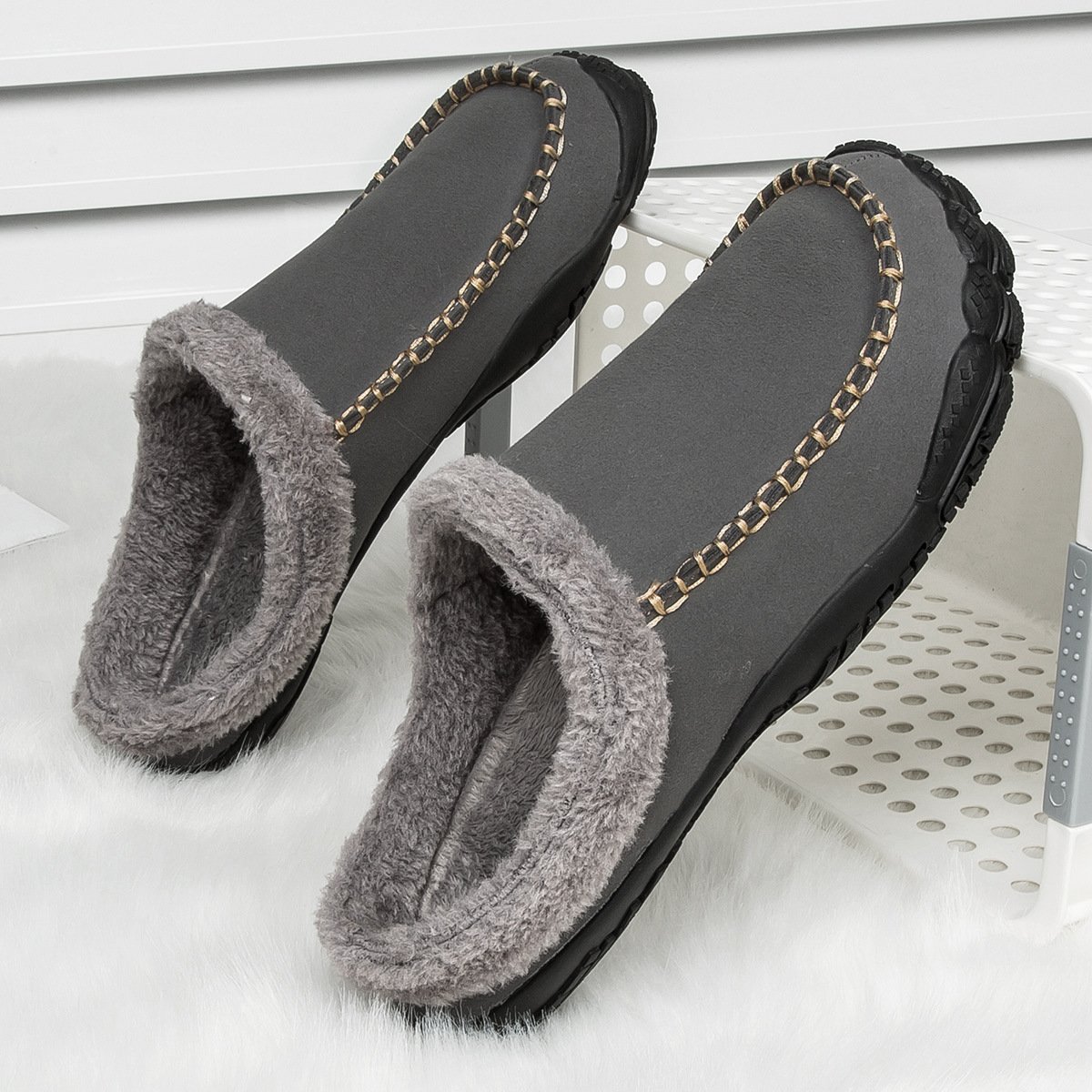 Men's Comfort Winter Warm Fleece Lined Casual Slippers Waterproof Indoor Outdoor Non-slip House Shoes