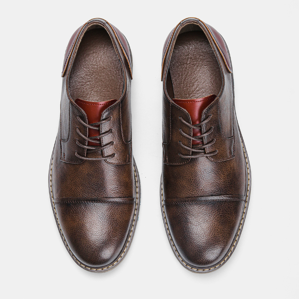 MEN'S ROUND-TOE LACE-UP LEATHER SHOES.