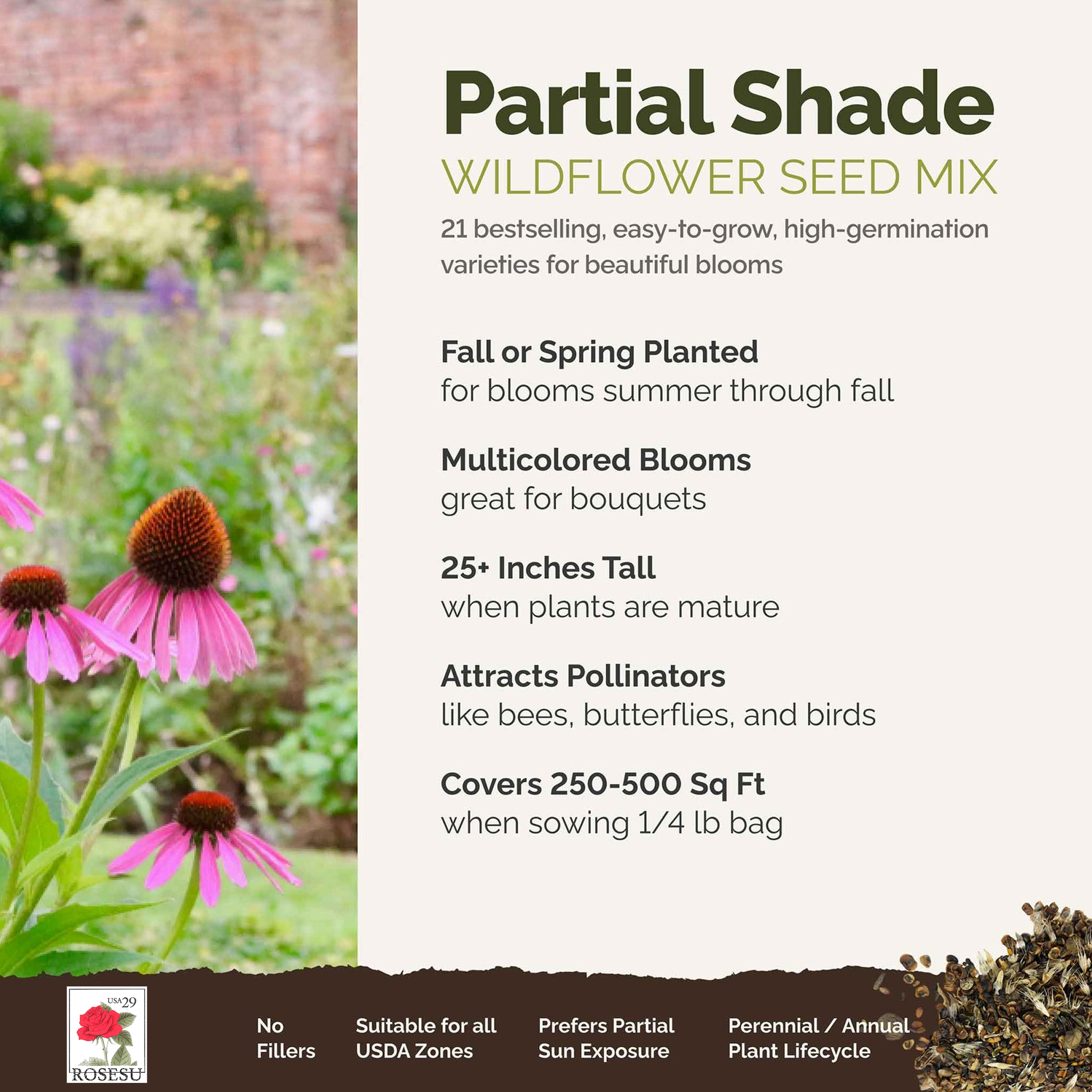 Partial Shade Wildflower Seed Mix-Plantjoyfarm-Flower Seeds