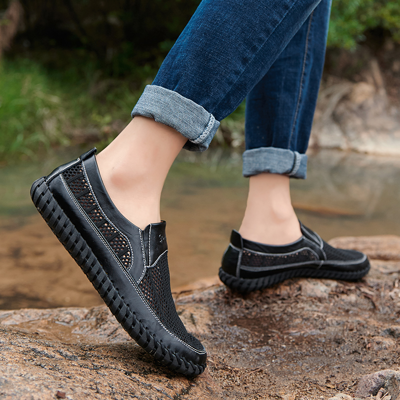 BreezeStep: Men’s Slip-On Boat Shoes with Breathable Upper, Rubber Outsole, and Double-Stitch Durability