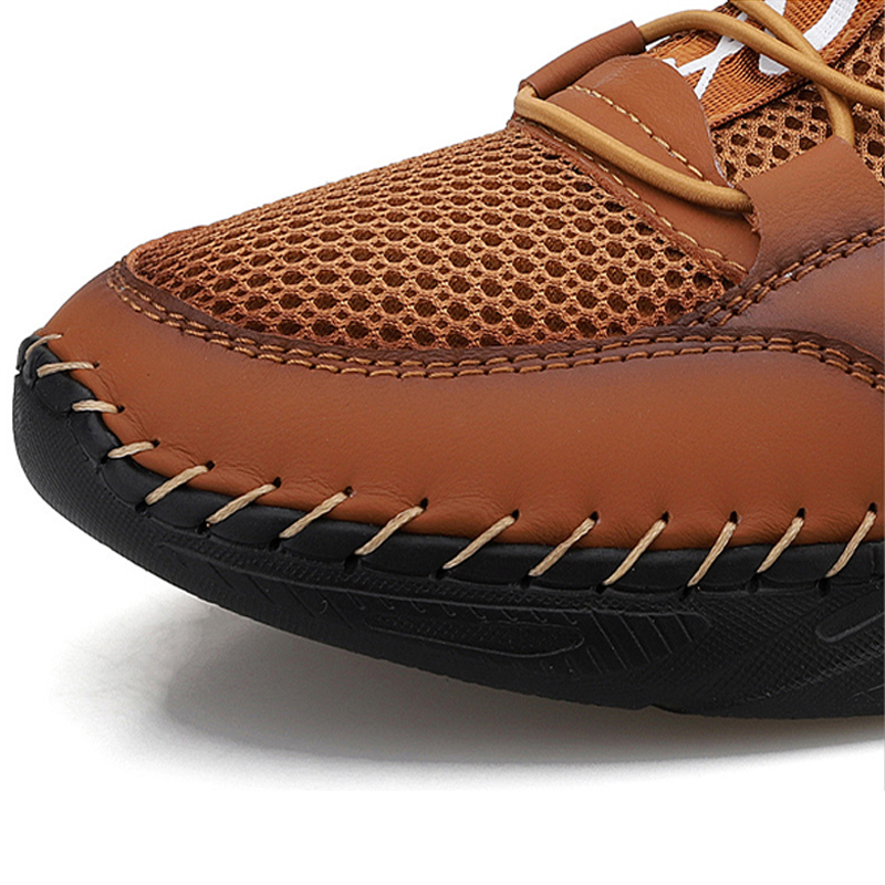 MEN'S OUTDOOR GENUINE LEATHER MESH HALF PACK SANDALS