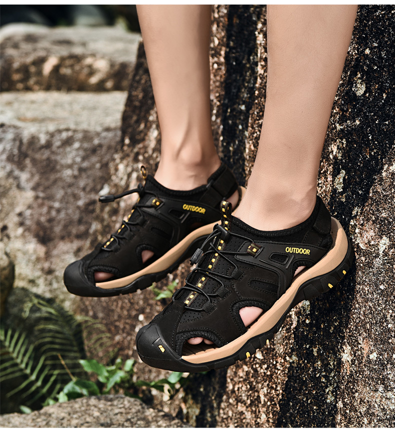 MEN'S GENUINE LEATHER BAOTOU BEACH HOLE SANDALS