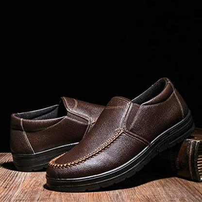 Mens Genuine Leather Casual Comfy Arch Support Slip-On Loafers