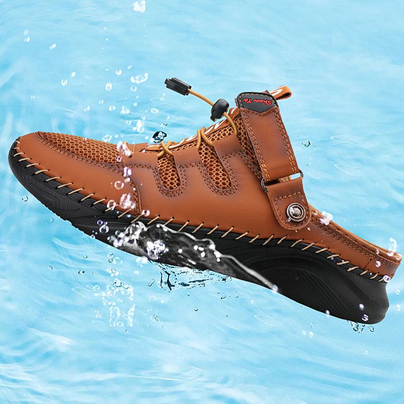 MEN'S OUTDOOR GENUINE LEATHER MESH HALF PACK SANDALS