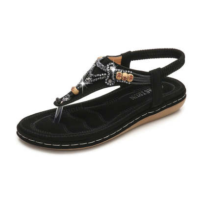 Women Fashion Crystal Bead Flat Sandals