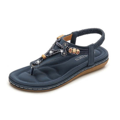 Women Fashion Crystal Bead Flat Sandals