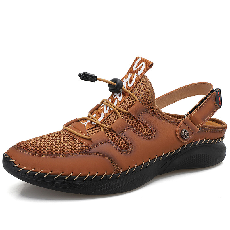 MEN'S OUTDOOR GENUINE LEATHER MESH HALF PACK SANDALS