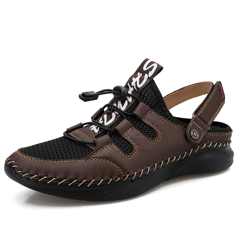 MEN'S OUTDOOR GENUINE LEATHER MESH HALF PACK SANDALS