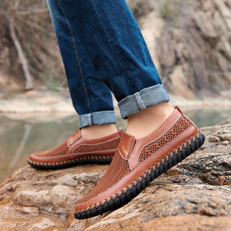 BreezeStep: Men’s Slip-On Boat Shoes with Breathable Upper, Rubber Outsole, and Double-Stitch Durability