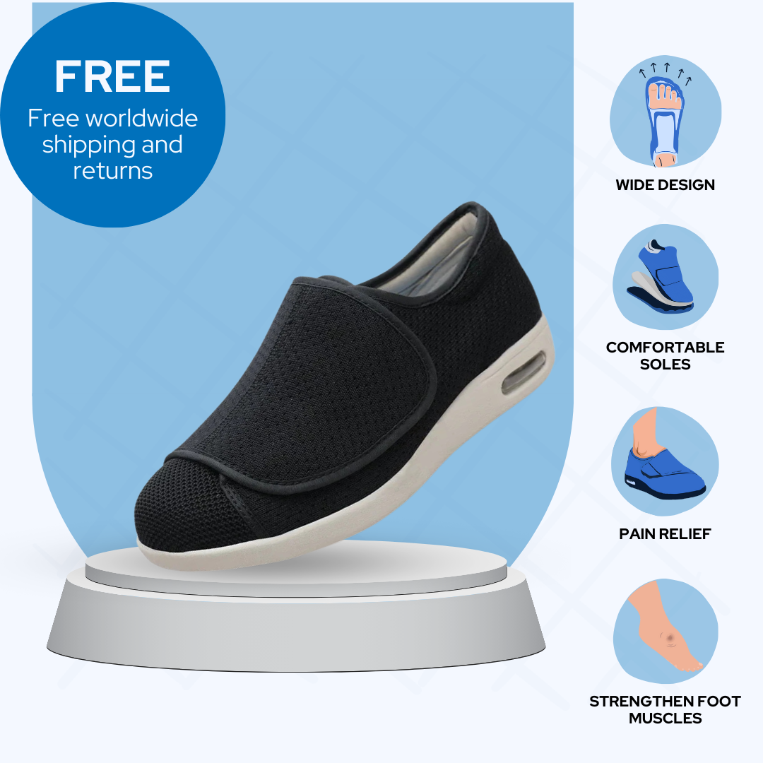 Wide Pain Relief Diabetic Shoes Black Grey