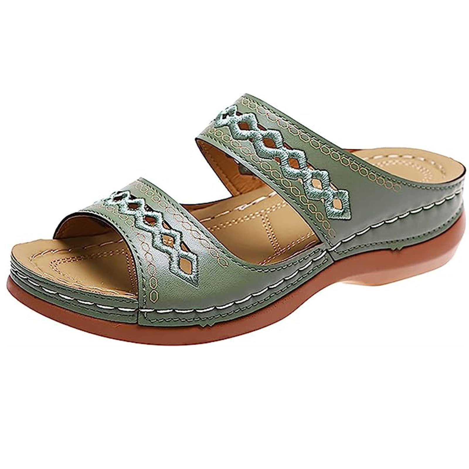 Leather Embroidery Arch-Support Women Soft footbed Sandals