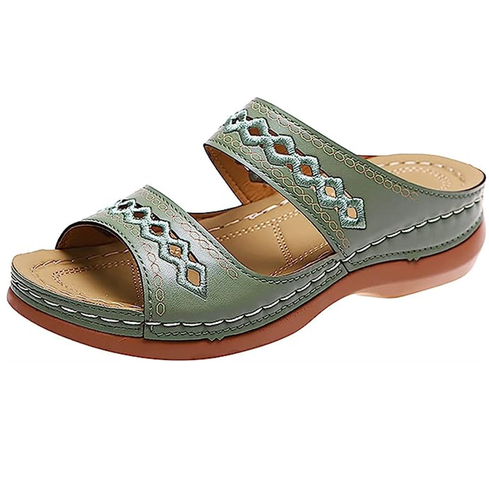 Leather Embroidery Arch-Support Women Soft footbed Sandals