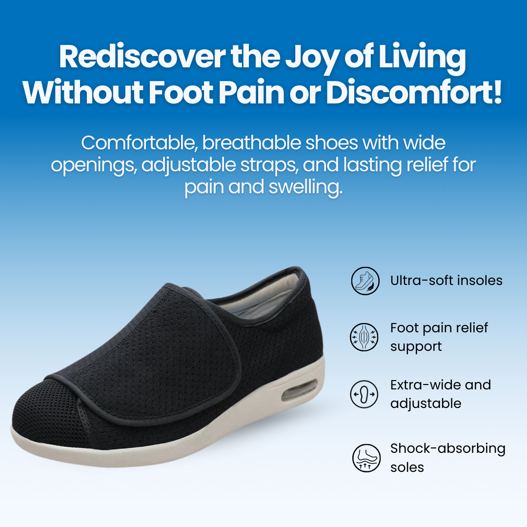 Wide Pain Relief Diabetic Shoes Black Grey