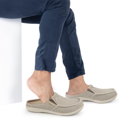 Men's Canvas Arch Support Slippers with Anti-Skid Rubber Sole