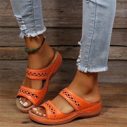 Leather Embroidery Arch-Support Women Soft footbed Sandals