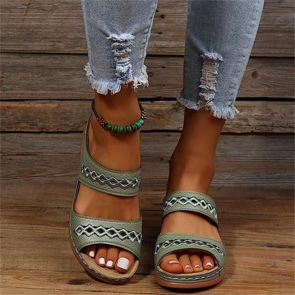 Leather Embroidery Arch-Support Women Soft footbed Sandals