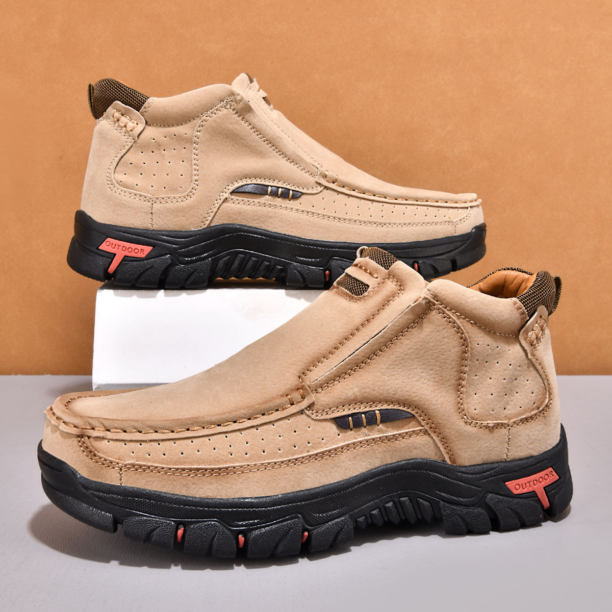 BIG SALE! Mens Comfortable Leather Moccasin Chukka Boots Non-Slip Outdoor Work Boots
