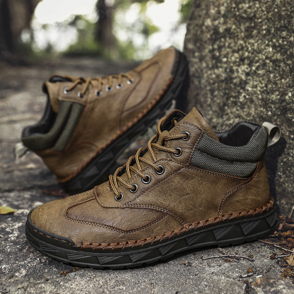 ⏰Limited Time Sale 70% OFF - Men's Handmade Leather Boots - Wide Toe Arch Support Aankle Support