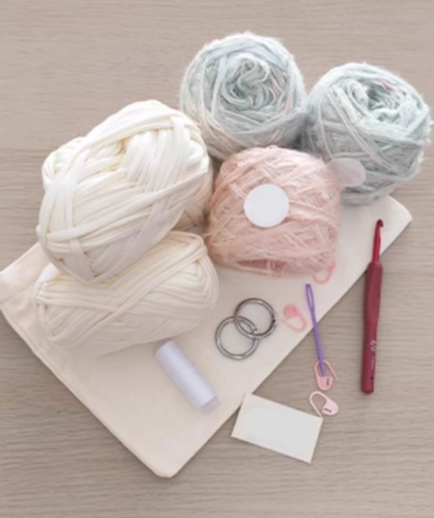 Hand mixed yarn cotton bag DIY material bag crossbody shoulder crochet handmade gift pink and blue original-HOOKSTH