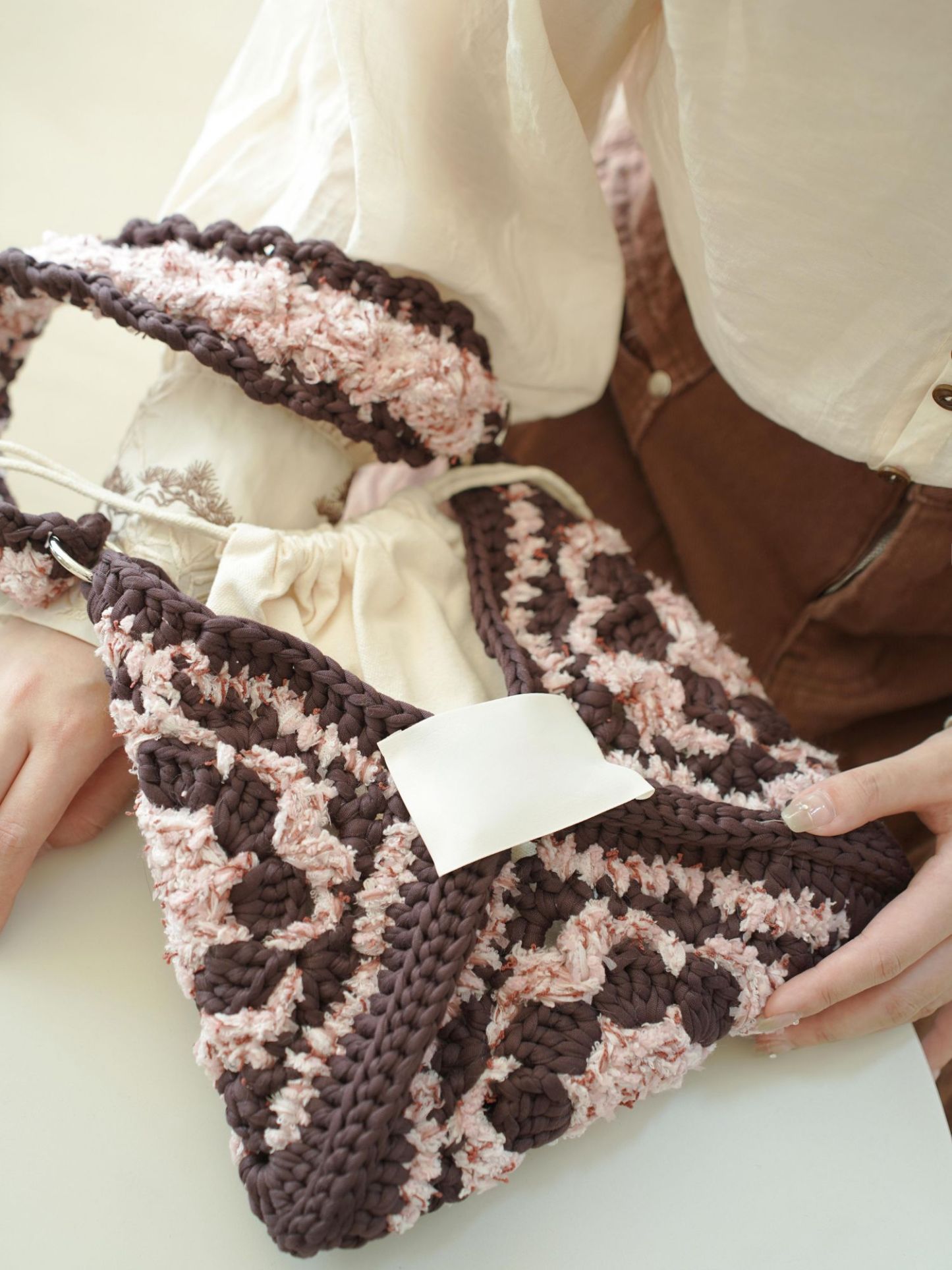 Hand mixed thread flower bag DIY material bag crocheted shoulder handmade gift original-HOOKSTH