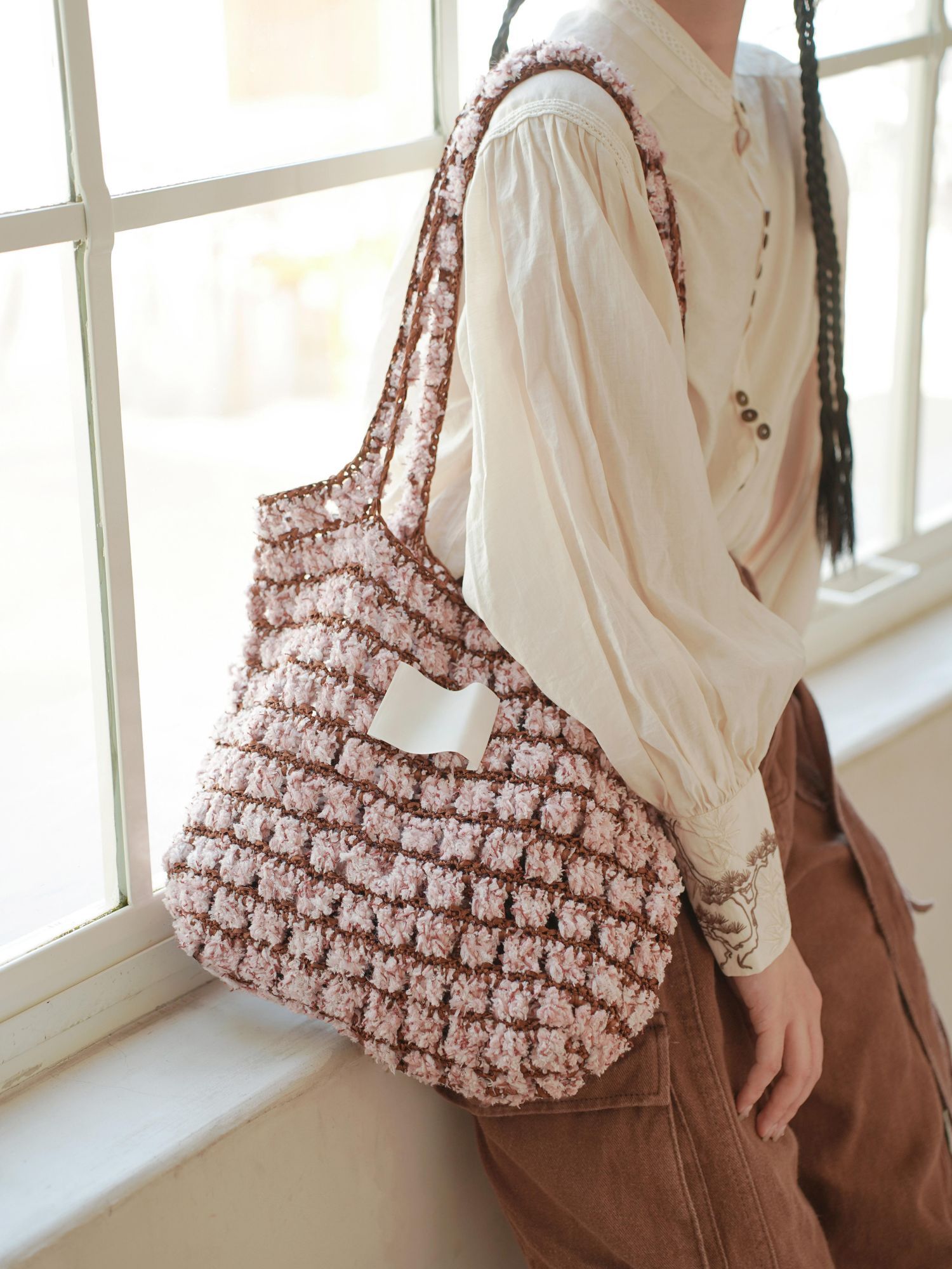 Hand Mixed Waffle Ribbon Bag DIY Material Bag Handwoven Gift Birthday Girlfriend Valentine's Day Girlfriend Gift-HOOKSTH