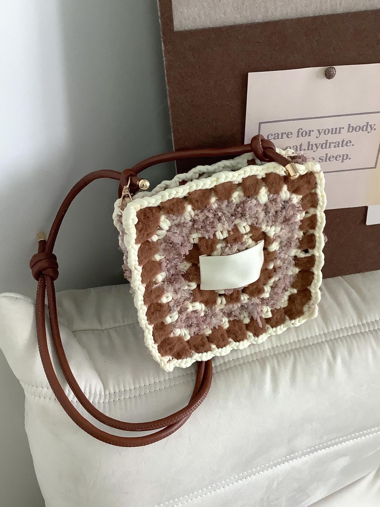 Hand mixed thread Biscuit Bag DIY Material Bag Handmade Gift Crocheted Original Maillard Shoulder Crossbody-HOOKSTH