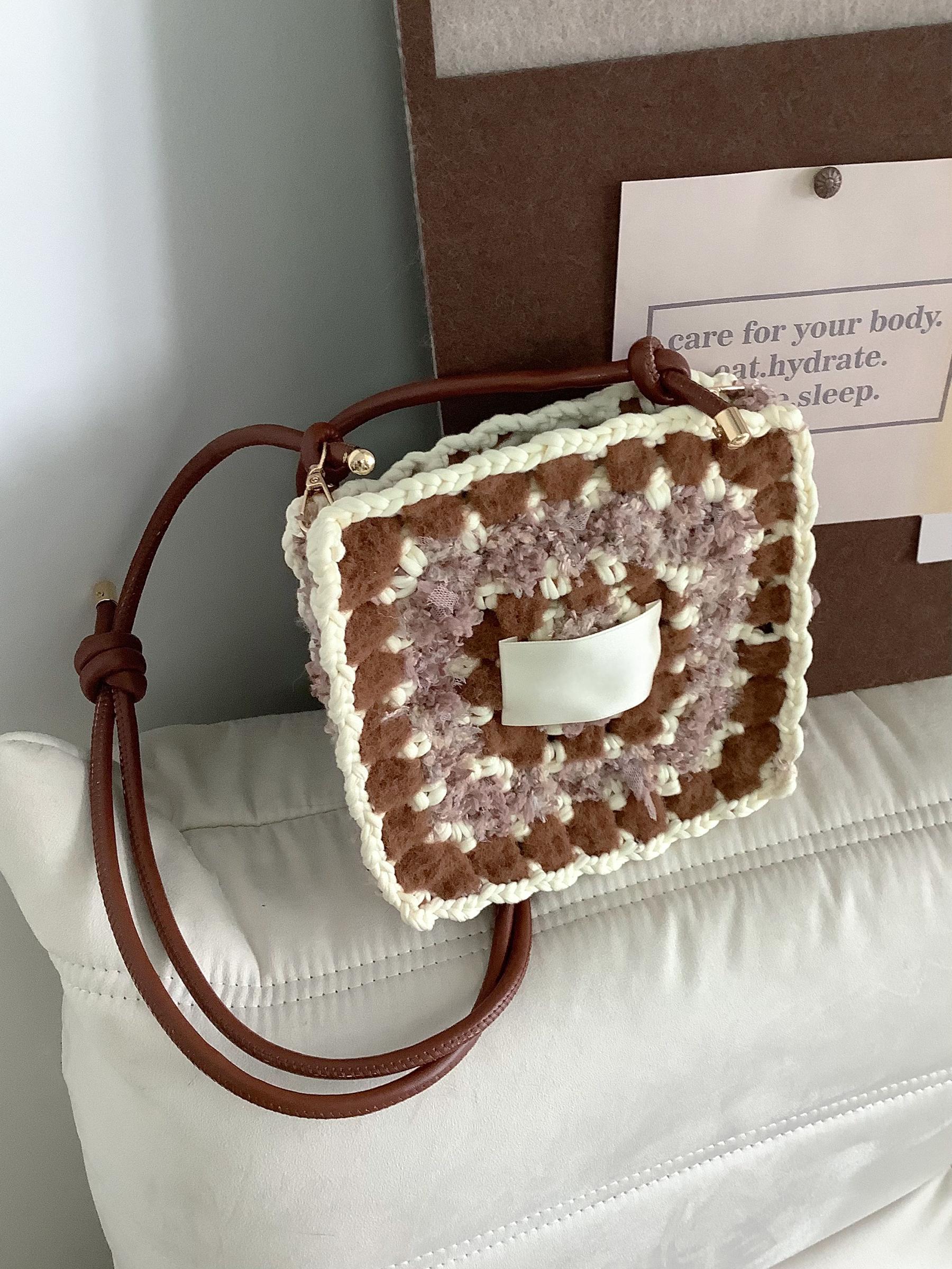 Hand mixed thread Biscuit Bag DIY Material Bag Handmade Gift Crocheted Original Maillard Shoulder Crossbody-HOOKSTH