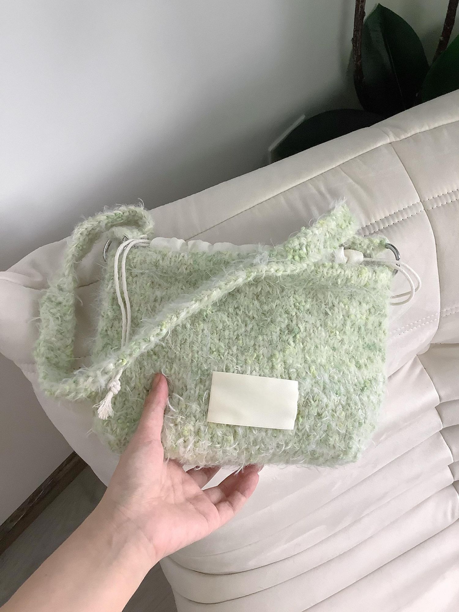 Hand mixed thread moss bag DIY material bag Original woven gift Gift handmade green shoulder bag-HOOKSTH