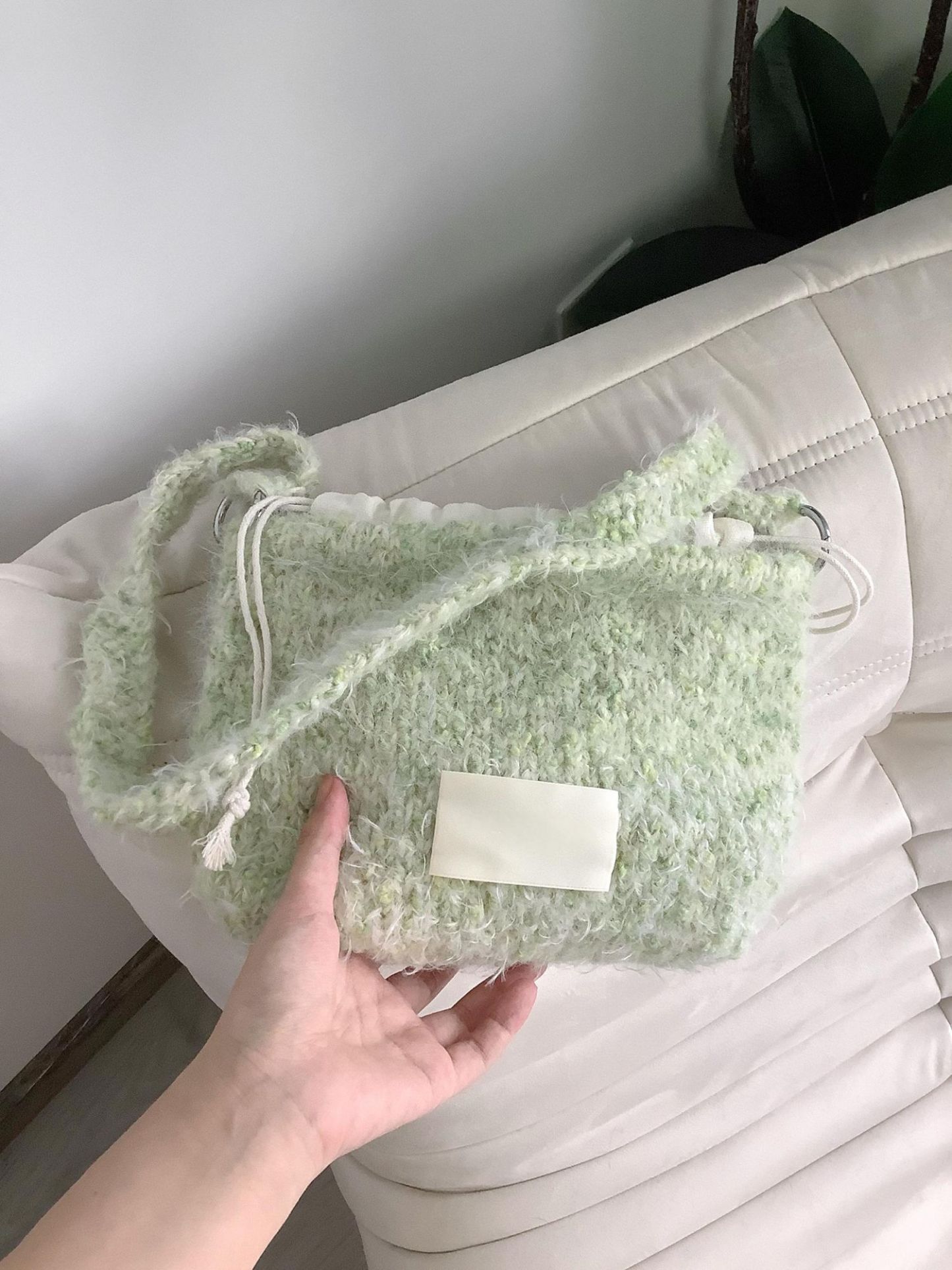 Hand mixed thread moss bag DIY material bag Original woven gift Gift handmade green shoulder bag-HOOKSTH