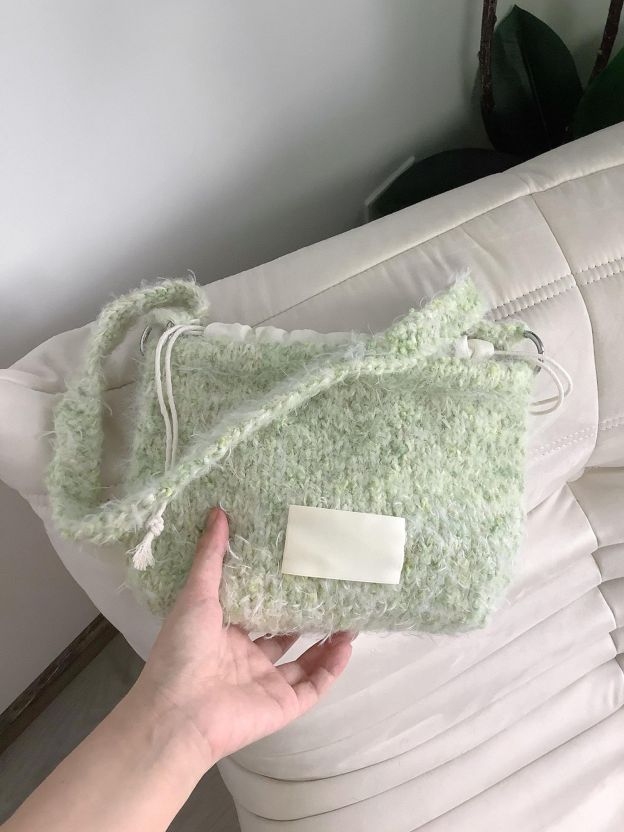 Hand mixed thread moss bag DIY material bag Original woven gift Gift handmade green shoulder bag-HOOKSTH