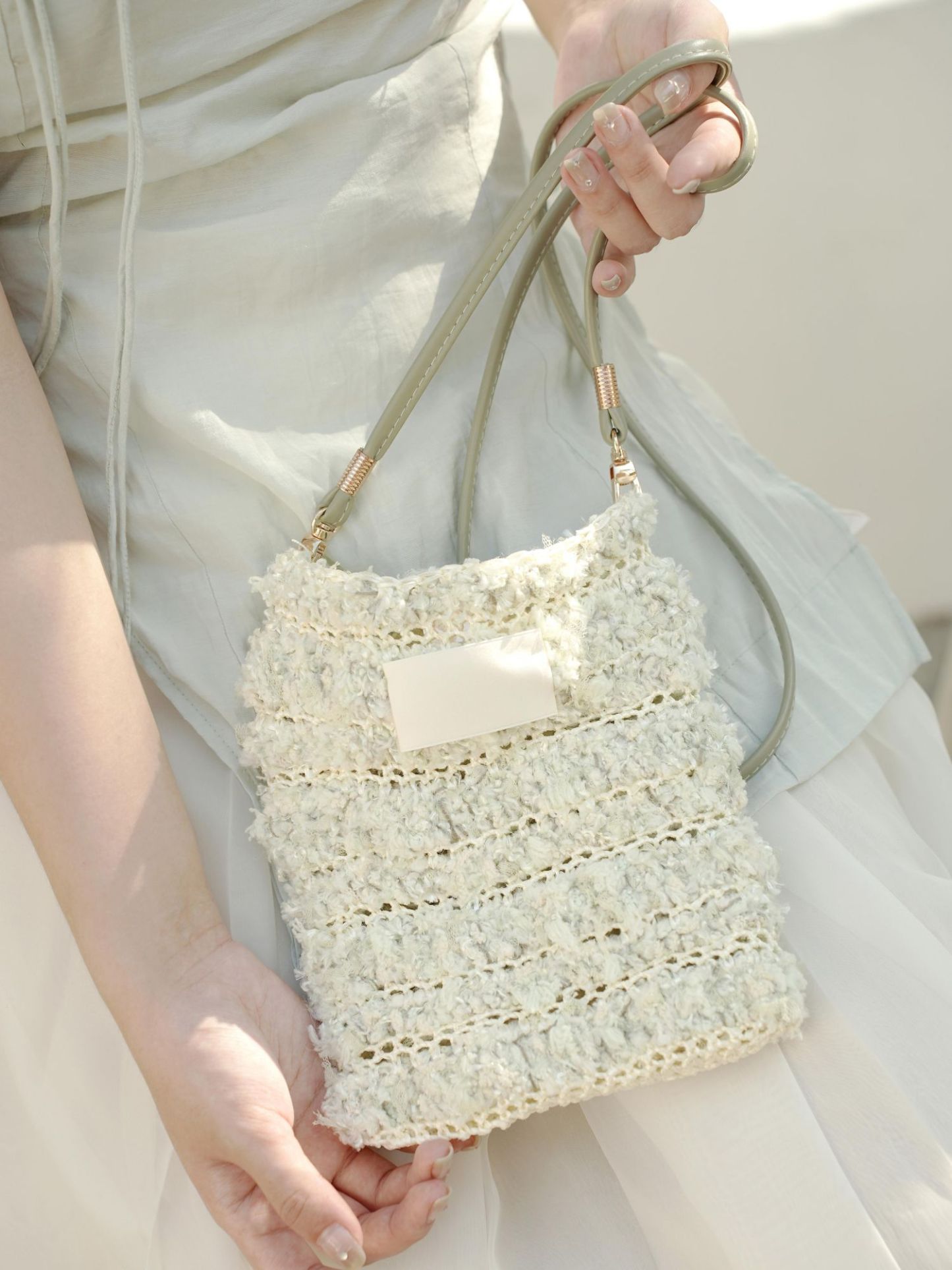 Hand mixed thread Ribbon Mobile Phone Crossbody Bag DIY Material Bag Crocheted Handmade Gift Original Valentine's Day Girlfriend Birthday-HOOKSTH