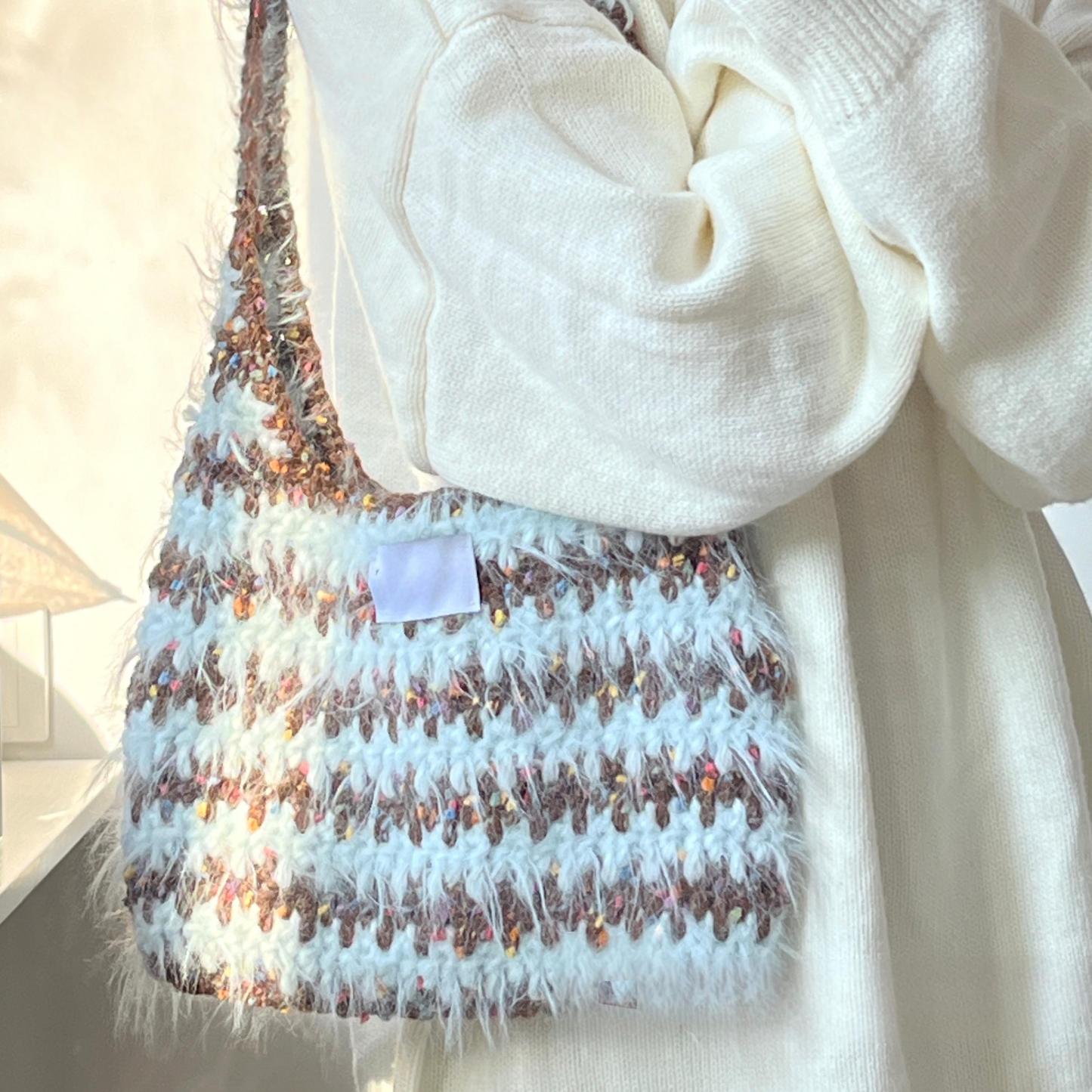 Hand mixed thread color matching striped armpit bag DIY material bag handmade crochet gift girlfriend new year christmas valentine's day-HOOKSTH