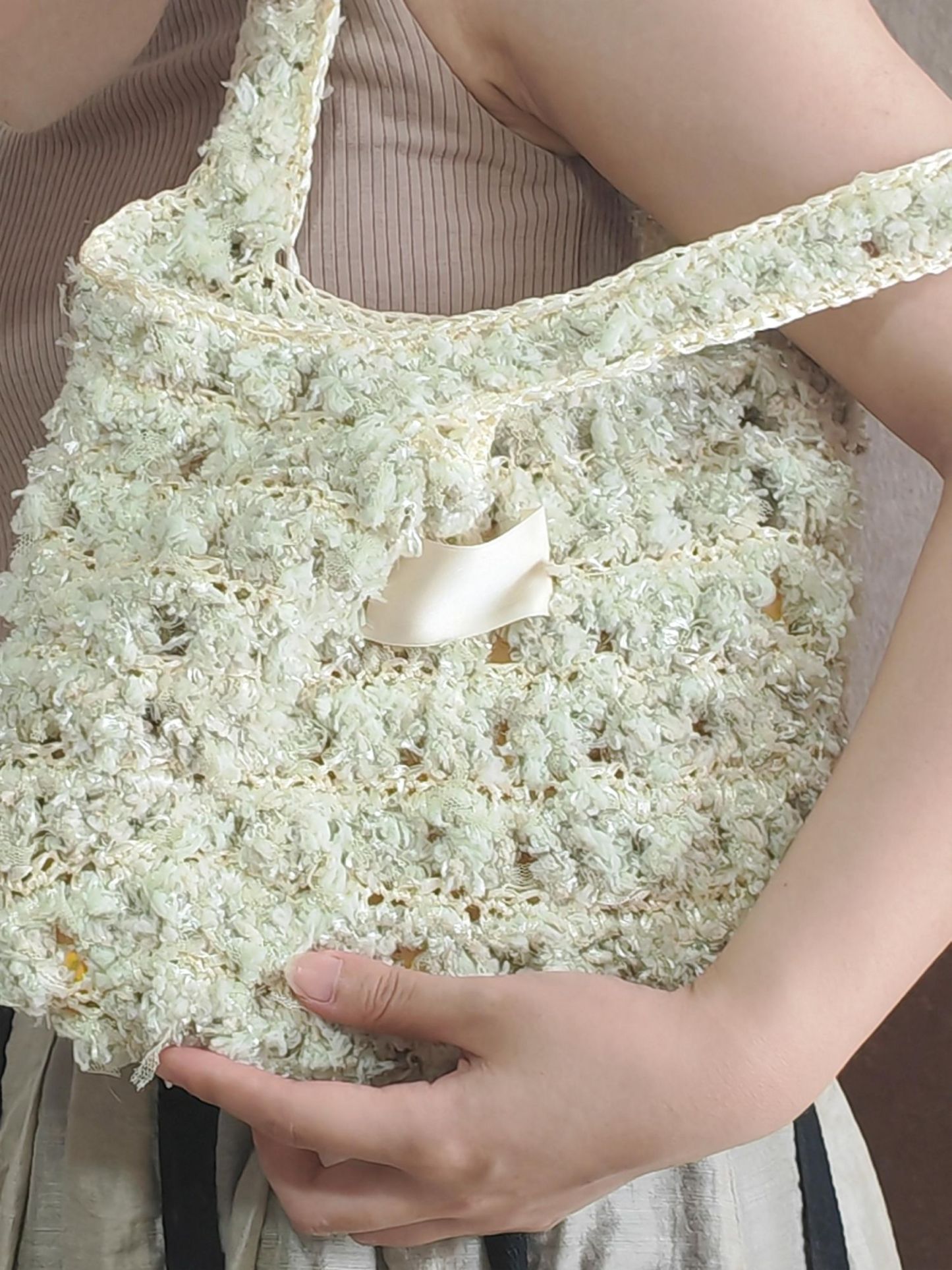 Hand Mixed Waffle Ribbon Bag DIY Material Bag Handwoven Gift Birthday Girlfriend Valentine's Day Girlfriend Gift-HOOKSTH