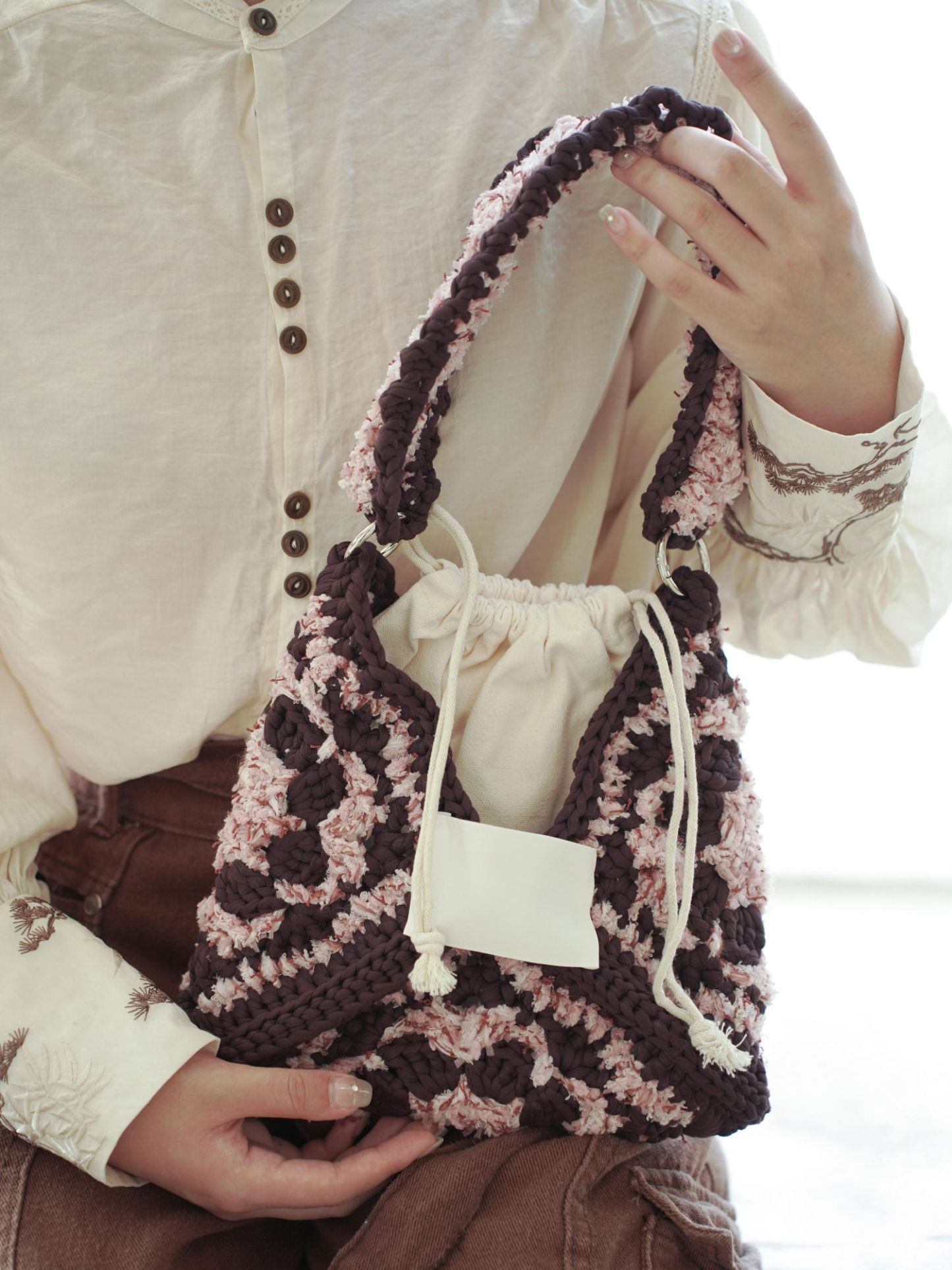 Hand mixed thread flower bag DIY material bag crocheted shoulder handmade gift original-HOOKSTH