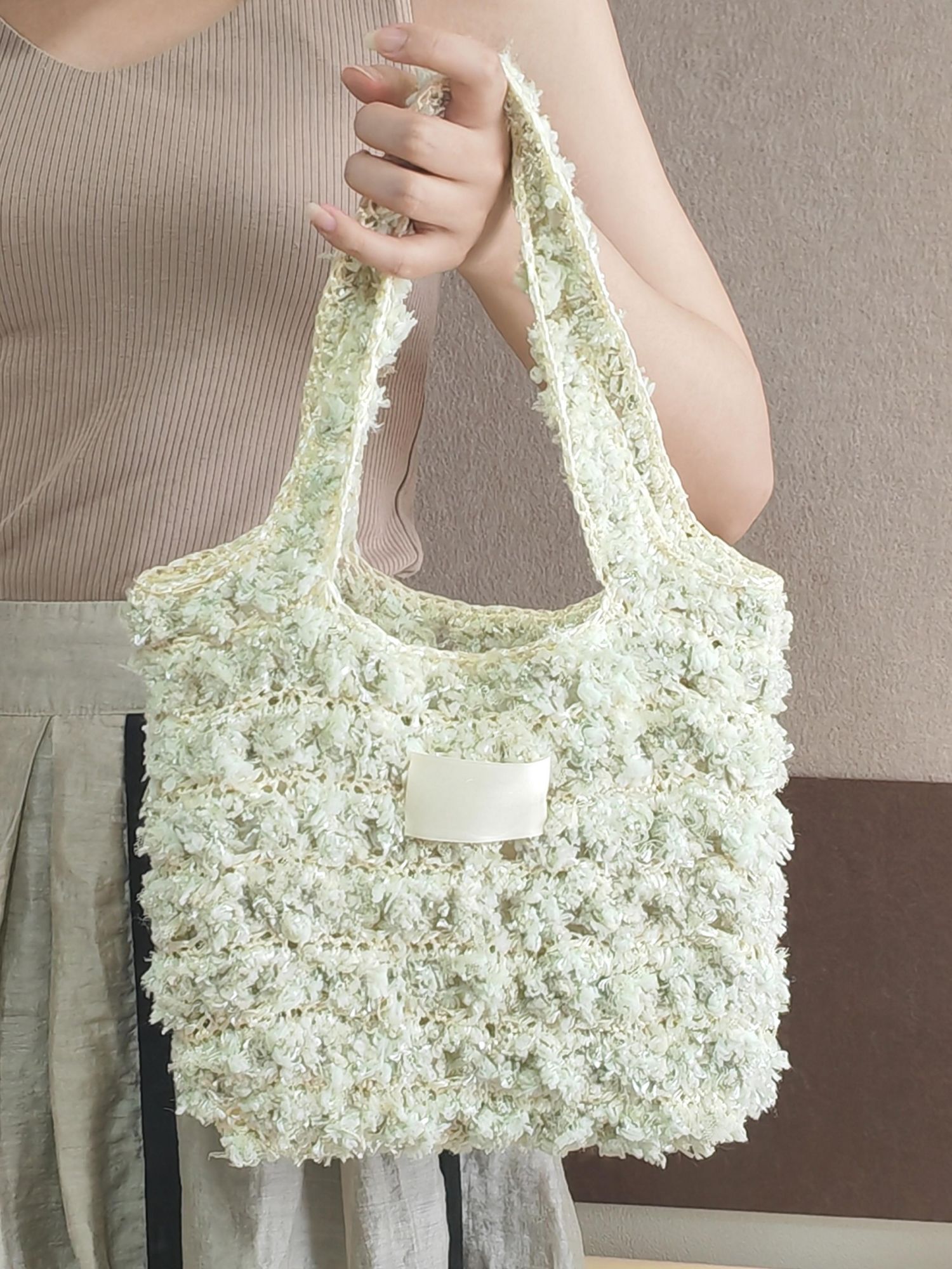 Hand Mixed Waffle Ribbon Bag DIY Material Bag Handwoven Gift Birthday Girlfriend Valentine's Day Girlfriend Gift-HOOKSTH